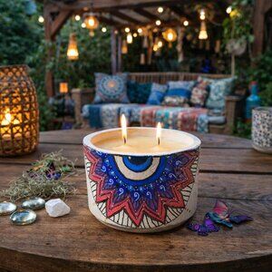 Mandala full color small cement pot 5 inch candle